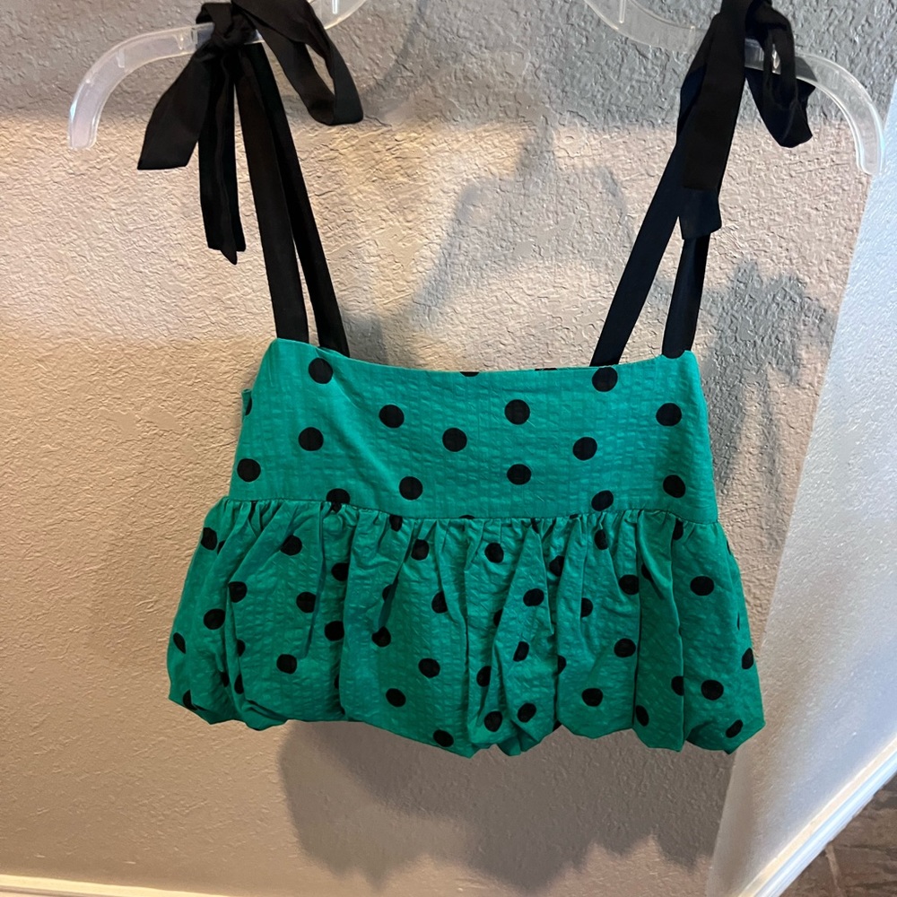 Green and black polka dot tank top